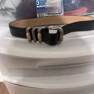 Brighton Black Leather Belt with Gold Hardware